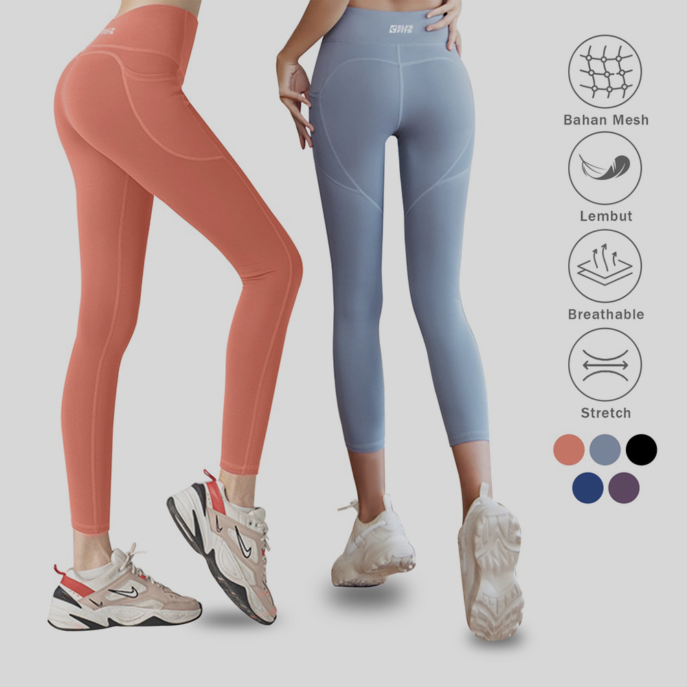 Sports Legging Olahraga Wanita Gym Fitness Yoga Pants - Ungu Tua - Merah Muda